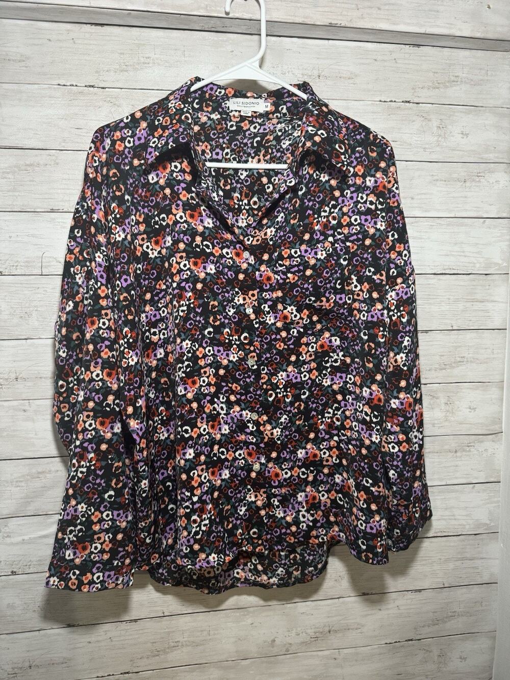 Molly Bracken Lili Sidonio Womens Colorful Button Down Blouse Lightweight Size M